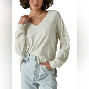 Lucky Brand Light gray Ribbed V-Neck Top